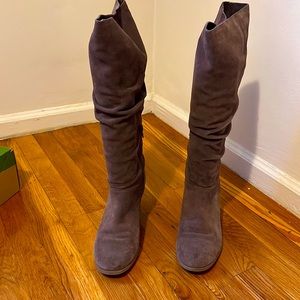 Bass Leather Sueded Boots with wedge wooden heel EUC